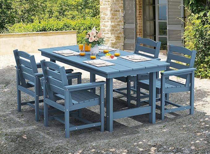 SERWALL Patio Dining Chair Set of 2,All Weather HDPE Outdoor Dining Chair, Blue SERWALL