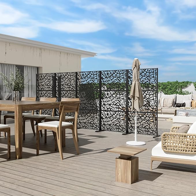 Casaphoria Metal Privacy Screen Outdoor, 72" H x 35" W Freestanding Decorative Privacy Screen for Patio Deck Balcony Garden with Stable Base, Black-Net Casaphoria