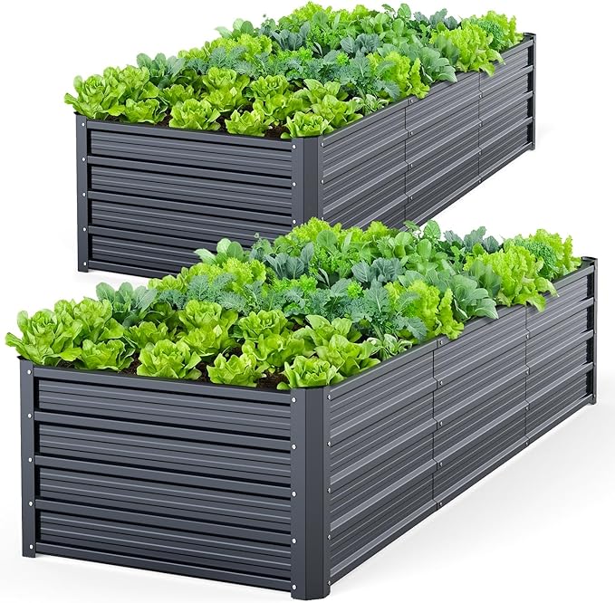 Ohuhu 8x3x1.5FT Metal Raised Garden Bed Outdoor, Reinforced Galvanized Steel Rustproof Planter Box, 100% Non-Toxic, 269 Gal Large Capacity Heavy Duty Raised Beds for Vegetables Flowers Herbs 2-Pack Ohuhu