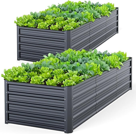 Ohuhu 8x3x1.5FT Metal Raised Garden Bed Outdoor, Reinforced Galvanized Steel Rustproof Planter Box, 100% Non-Toxic, 269 Gal Large Capacity Heavy Duty Raised Beds for Vegetables Flowers Herbs 2-Pack Ohuhu