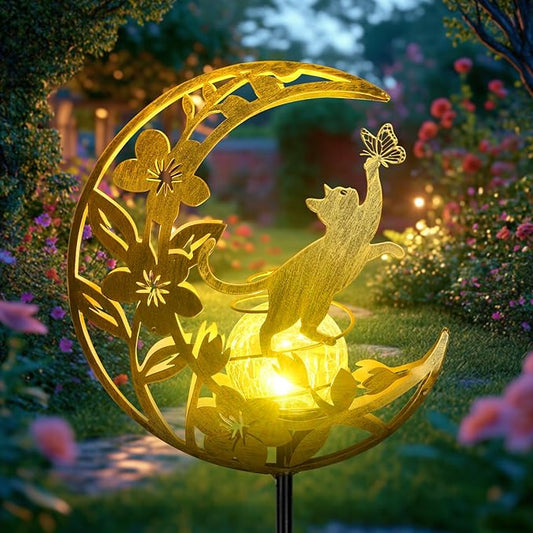 JOBOSI Solar Moon Cat Decorative Gift, Solar Moon Cat Ground Stake Light, Gifts for Women Mom Grandmother, Garden Lawn Decor Christmas & New Year Gift Cat JOBOSI