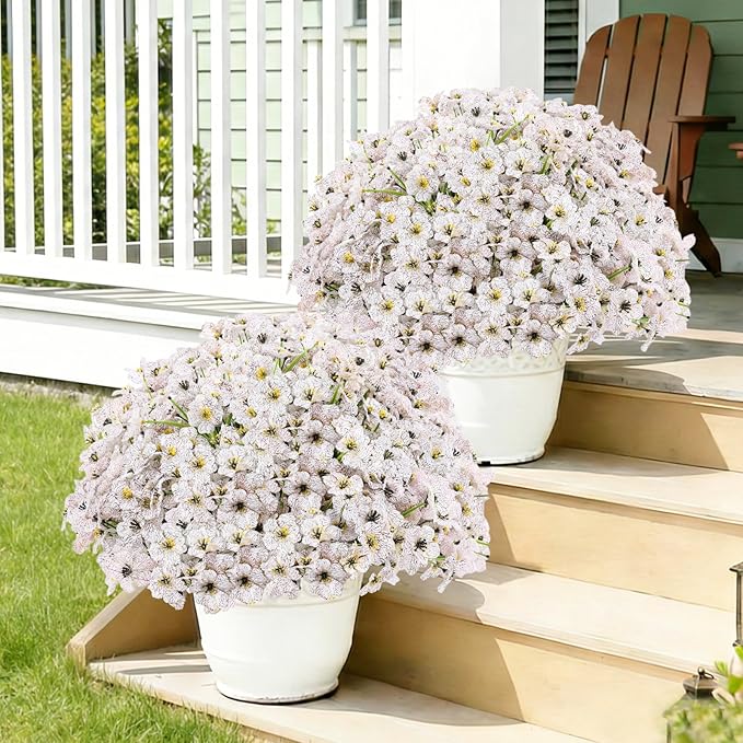22 Pack Artificial Flowers Outdoor Fake Plants, Faux Flowers UV Resistant with Plastic Plants, Faux Silk Flowers for Outdoors Outside Front Porch Hanging Planter Window Box Garden Decoration(White) Powbrace