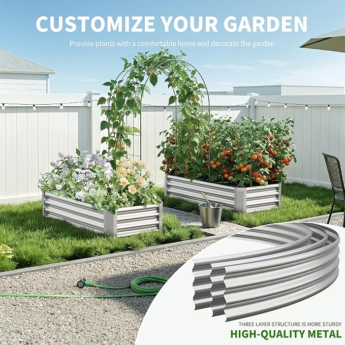 Galvanized Raised Garden Bed,Outdoor Planter Box Metal Patio Kit Planting Bed for Vegetables Flowers Herb (Galvanized, 4x2x1ft-2p) Anmiro