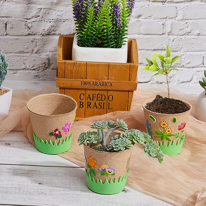 Jecery 30 Sets Garden Paper Craft Kit DIY Foam Flower Pots, Flower Planting and Growing Kit for Spring Summer Early Graduation DIY Crafts Jecery