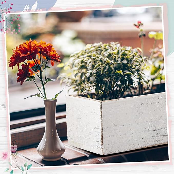 Dandat 4 Set Wood Boxes for Centerpieces 16x4 Inch Rectangle Wooden Planter Box Rustic Wooden Planters with Removable Plastic Liner Floral Foam Blocks for Christmas Wedding Home Garden Decor(White) Dandat