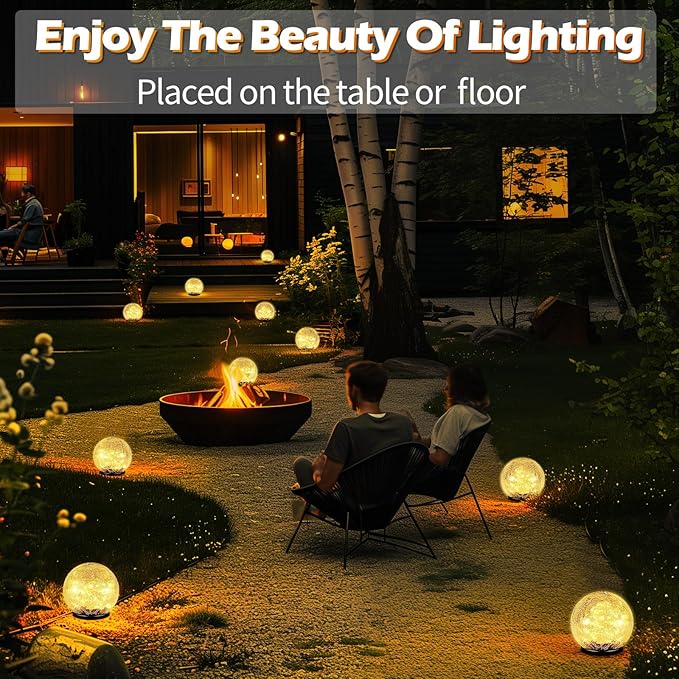 Coroor Garden Solar Ball Lights Outdoor Waterproof, 80 LED Cracked Glass Globe Solar Power Ground Lights for Path Yard Patio Lawn, Halloween Christmas Decoration Landscape Warm White(2 Pack 5.9'') Coroor