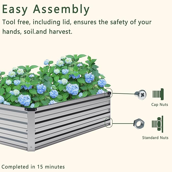 12x4x1FT Galvanized Raised Garden Bed Kit,Vegetable Boxes-Rectangle Metal Flower Box,Large Planter Raised Beds Outdoor Garden for Planting,Fruit,Herb-Silver DIIYIV