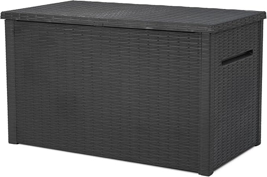 Keter Java XXL 230 Gallon Resin Rattan Look Large Outdoor Storage Deck Box for Patio Furniture Cushions, Pool Toys, and Garden Tools, Dark Grey Keter