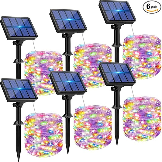 6 Pack Solar String Lights for Outside - 480LED 198FT Solar Fairy Lights Outdoor Waterproof 8 Modes, Copper Wire Solar Powered Twinkle Lights for Tree Garden Christmas Wedding Party Decor, Multicolor btfarmdecorativelighting
