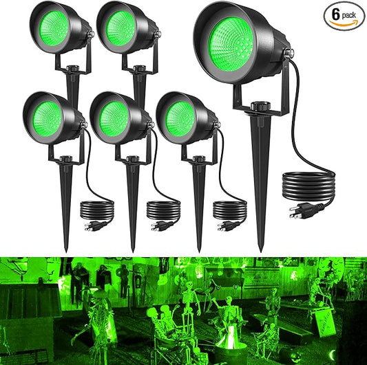 T-SUN Green Spotlight Outdoor, Waterproof LED Landscape Lighting with US Plug, Easy Install 270° Adjustable Outdoor Spot Lights for Garden Tree Yard Decor, 6 Pack T-SUN