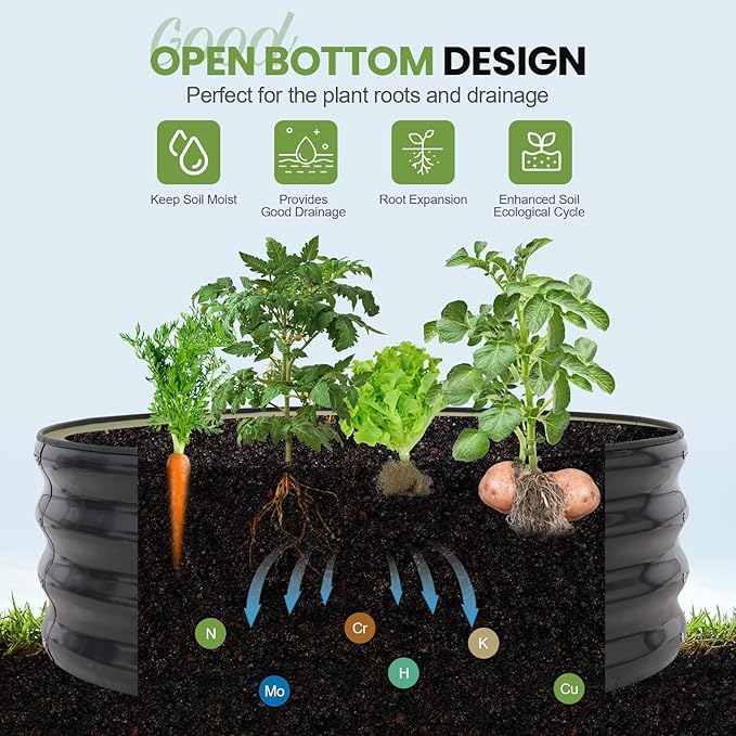 G GOOD GAIN Round Raised Garden Bed - 2Pcs 3x3x1ft Galvanized Steel Planter Boxes Outdoor with Rubber Edge Trim | Metal Raised Beds for Gardening Vegetables Flowers Fruits Herbs (Dark Grey) GGOODGAIN