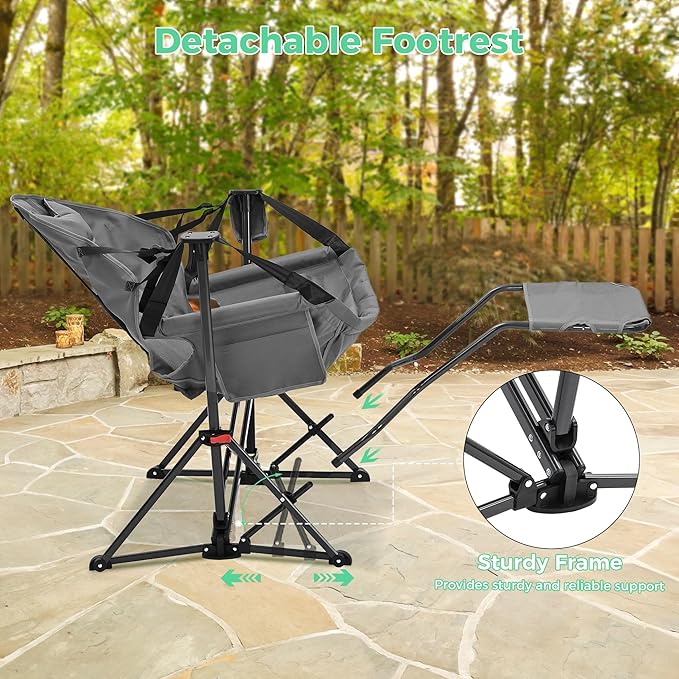 Ainfox Hammock Camping Chair with Footrest, Foldable Portable Rocking Chairs for Adults Outside Swinging Camp with Cup Holder Pillow for Outdoor Patio Poolside (Dark Grey) Ainfox