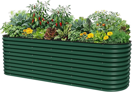 32" Extra Tall Raised Garden Bed Kits, 4 x 8 x 2.7ft Raised Planter Box Outdoor, 2.5 x 9.5 x 2.7ft Deep Root 10 in 1 Modular Metal Raised Beds for Gardening Vegetables Flowers Fruits - British Green VegoGarden