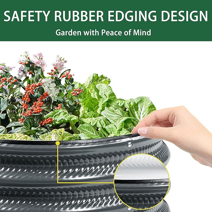 2 Pcs 2x2X1 FT Round Galvanized Raised Garden Bed Kit, Black Outdoor Planter Garden Bed, Metal Raised Box for Vegetables, Fruits, Flowers & Herbs Gartist