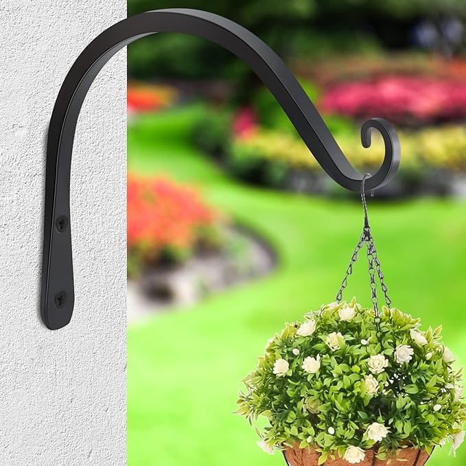 Gtongoko 2 Pack 8 Inch Plant Hangers Outdoor Metal, Plant Hooks for Wall Indoor, Outdoor Hooks for Hanging Bird Feeders, Plant Bracket, Lanterns, Wind Chinme, Black Gtongoko
