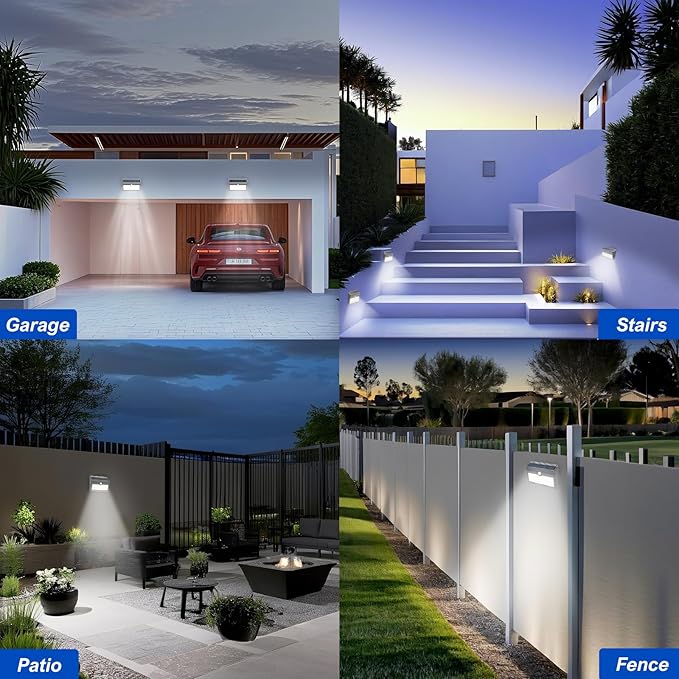 6 Pack Solar Motion Lights Outdoor Waterproof, 270° Wide Angle,3 Modes Solar Wall Lights, Anti Glare Solar Powered Flood Lights for Fence Garage Garden Patio Yard JEJOT