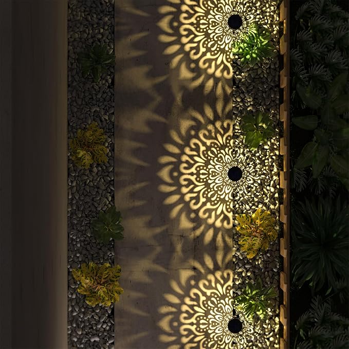 6 Pack Solar Lights Outdoor Garden Decorative Mandala Solar Pathway Lights Waterproof Plastic Outside Solar Path Landscape Lights Gardening Gifts for Women Mom Backyard Walkway Yard Decor gardencave