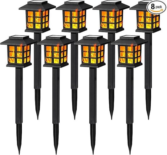 GIGALUMI Solar Lights for Outside,8 Pack Flickering Flame LED Solar Outdoor Lights, Waterproof Solar Garden Lights Maintain 10 Hours of Lighting for Christmas, Garden, Landscape, Path, Yard, Patio GIGALUMI