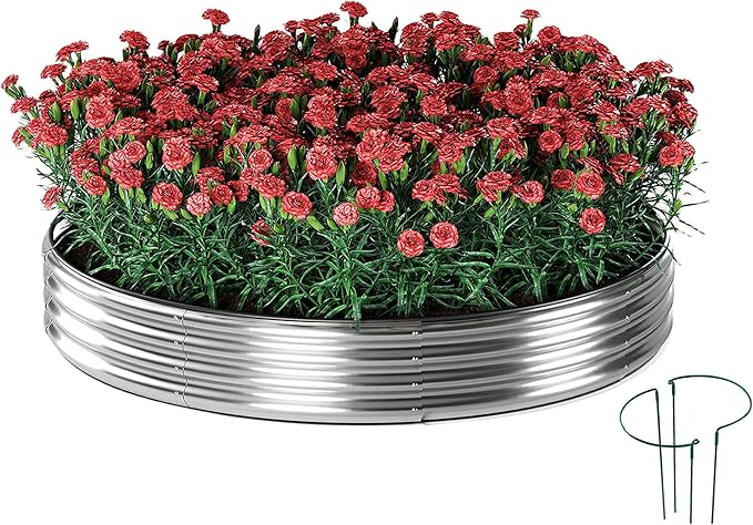 Galvanized Metal Planter Raised Garden Bed Kit for Gardening Outdoor，Height 12 Inch, 3x3x1ft Round Galvanized Steel Fire Pit，Steel Fire Pit Silver for Backyard, Camping, Bonfire ZFHgarden