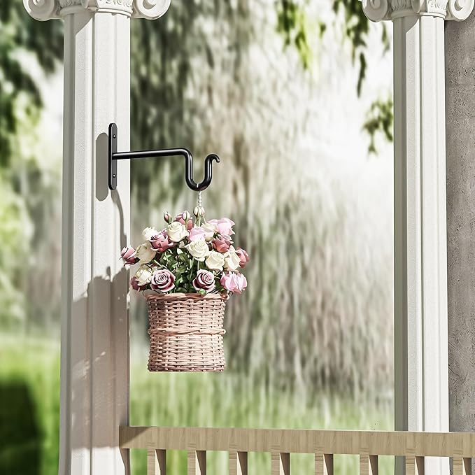 6 Inch Hanging Plant Brackets - 2 Pack Plant Hook for Hanging Plants, Plant Hanger for Hanging Bird Feeders, Flower Baskets, Wind Chimes, Lanterns, Indoor or Outdoor. Rootora