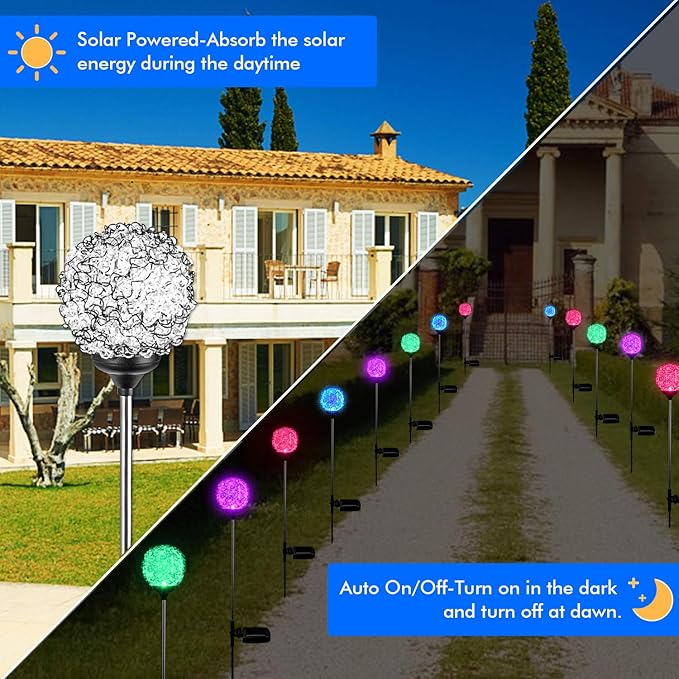 Solar Garden Lights Outdoor, Upgraded Globe Powered Garden Light, Multi-Color Changing LED Solar Stake Lights for Patio Backyard Pathway Party Decoration (Stainless Steel, 2 Pack) MMHFSolarLightsOutdoor