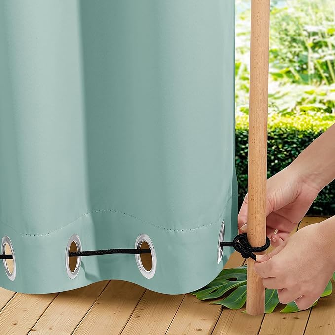 NICETOWN 2 Panels Waterproof Outdoor Curtains Fixed Grommet & Back Tab on Top & Bottom, Thermal Insulated Keep Rain & Sun Out Privacy Windproof Outdoor Draperies with Rope, W52 x L72, Aqua Blue NICETOWN