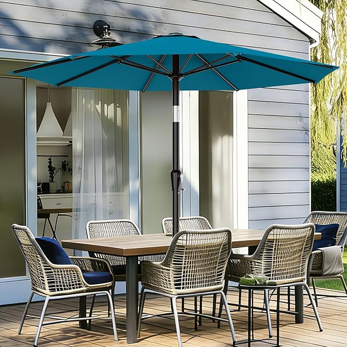 AreShark 9 FT Patio Umbrella for Outdoor, Outdoor Table Umbrella with Push Button Tilt and Crank, Outdoor Patio Umbrellas with 8 Sturdy Ribs for Market, Garden, Pool (Lake Blue) Rootora