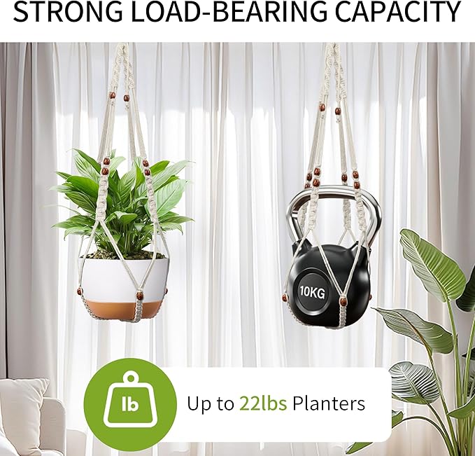 Macrame Plant Hanger - Fits 6 to 15 inches Pots for Indoor Outdoor, 43 Inch, Set of 2, Ivory (POTS NOT Included) IDEEEPAN