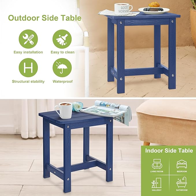 Y&M Outdoor Side Table, HIPS Adirondack Small Single Table, Waterproof Square Outside Table, Balcony Modern End Tables for Patio, Pool, Beach, Porch, Deck, Indoor or Outdoor Use (Navy Blue, 2 Pack) YM