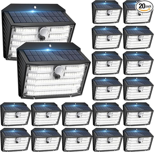[20 Packs] Solar Motion Lights Outdoor, Ultra Bright Solar Fence Lights with Motion Sensor, IP65 Waterproof Security Light 3 Modes, 270° Lighting Angle, Wall Lights for Deck Patio Fence Garage Door Claoner