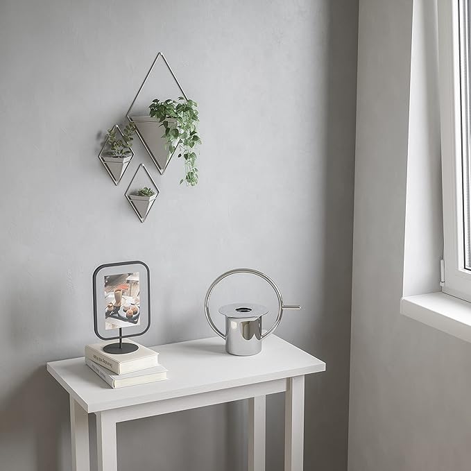 Umbra Trigg Hanging Planter Vase Wall Decor, Set of 2 Pots Containers for Succulents, Cactus, Faux Plants, and More, Small, White/Nickel Umbra