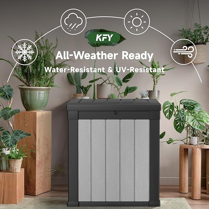 50 gallon deck box,All-weather resin material outdoorstorage box easy to install and portable,Suitable for indoor and outdoor scenes (black and white) KFY