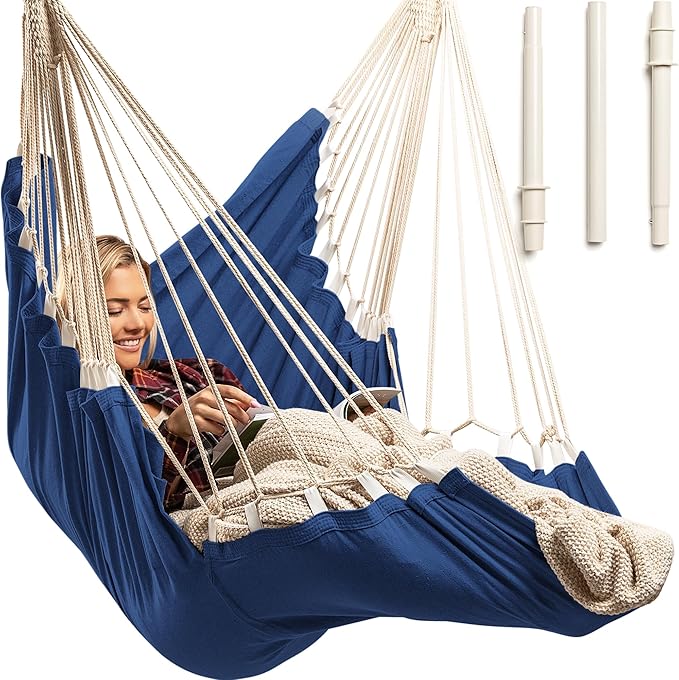 Hanging Hammock Chair Swing – Hanging Chair Outdoor & Indoor - Hammock Swing Chair – Quick & Easy Setup with Hardware Kit – Durable & Spacious Full Body Support – Holds 440 Lbs EXTIRIO