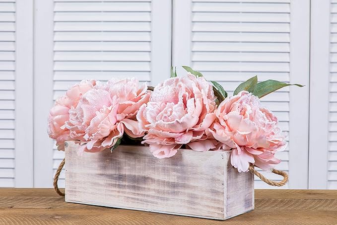 Wooden Planter Box with Handle I Rustic Whitewash I Plastic Liner l Garden Decor l Restaurant and Wedding Decorations l Table Centerpiece (12x4 w Handle Set of 4, Whitewash) Rootora