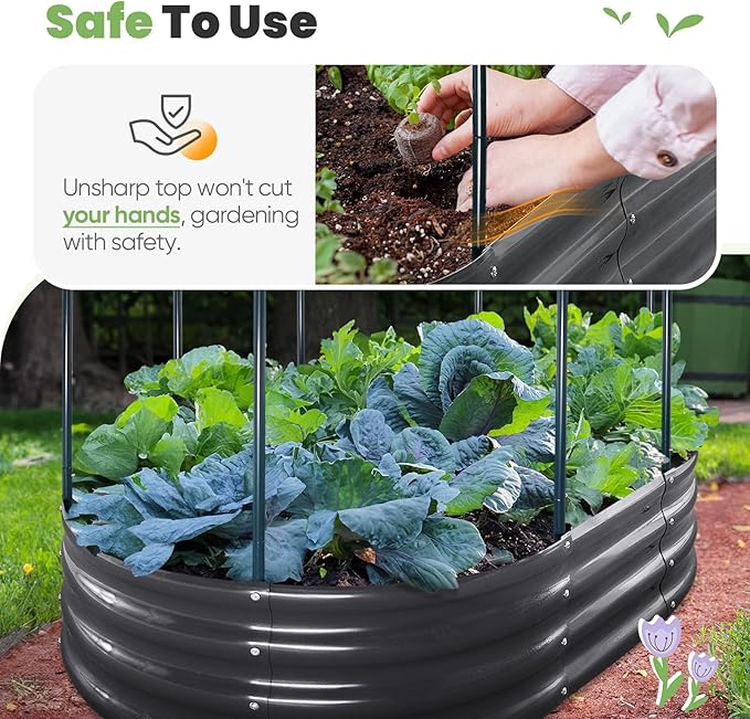 KING BIRD Raised Garden Bed with Cover Galvanized Oval Planter Garden Box Outdoor for Gardening, Vegetables, Flowers 47.2x35.4x11.8 in, Clear KINGBIRD