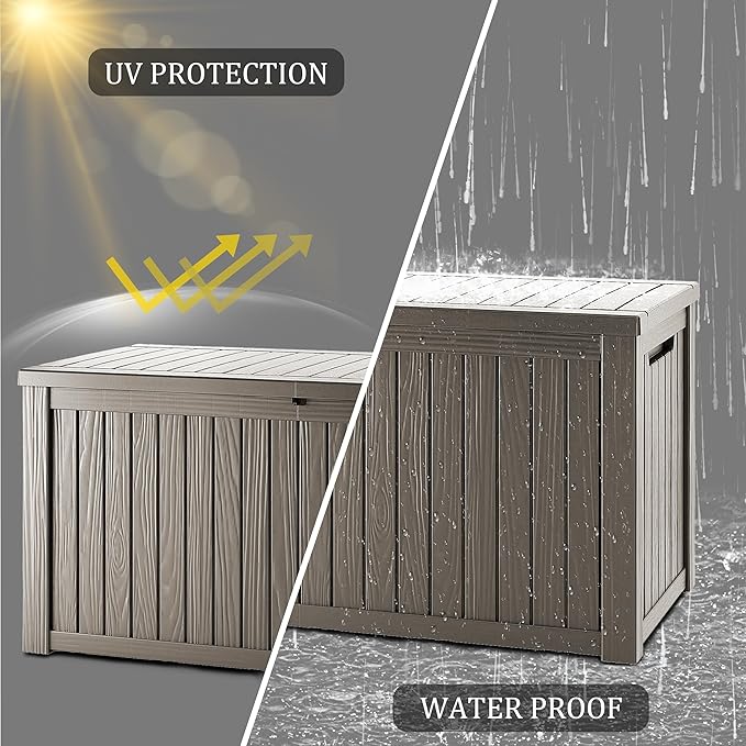 TARKARI 180 Gallon Lockable Resin Deck Box, Waterproof & UV-Resistant Outdoor Storage Box for Outdoor Cushion Storage, Garden Tools & Pool Accessories Storage, Gray Home