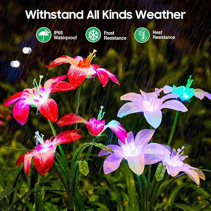 Solar Garden Lights Outdoor, 6 Pack Blooming Lily Solar Flowers Outdoor Waterproof, 7 Color Changing Bigger Flower Lights for Yard Patio Outside Decorative Mom Gift AHAORIGIN