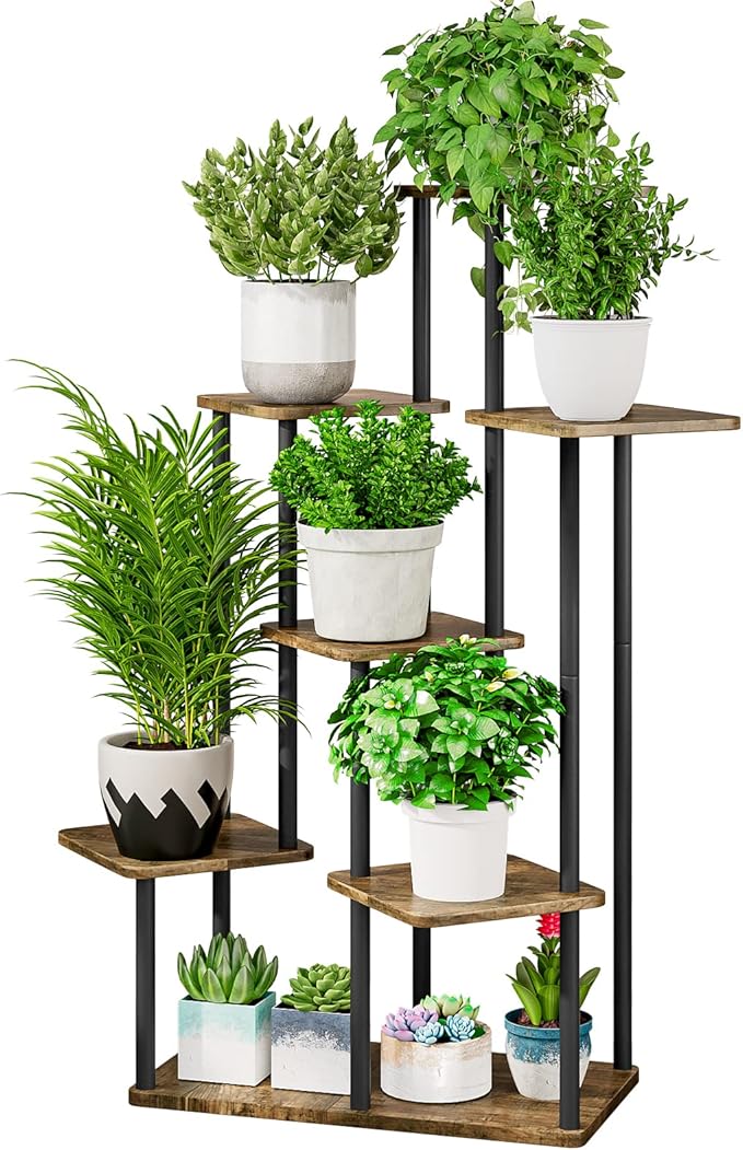 AZERPIAN Plant Stand 7 Tier Indoor Metal Flower Shelf for Multiple Plants Corner Tall Flower Holders for Patio Garden Living Room Balcony Bedroom, Black (7 Tier-Black) AZERPIAN