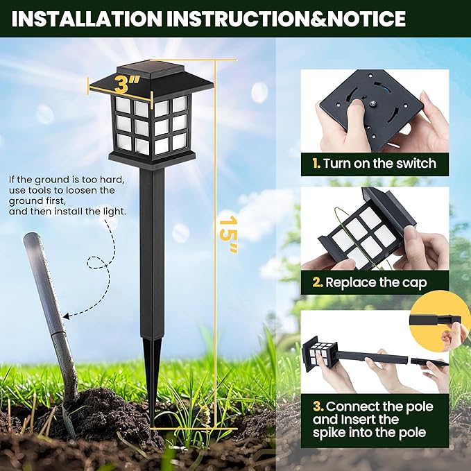 GIGALUMI Solar Outdoor Lights，8 Pack LED Solar Lights Outdoor Waterproof, Solar Walkway Lights Maintain 10 Hours of Lighting for Your Garden, Landscape, Path, Yard, Patio, Driveway GIGALUMI