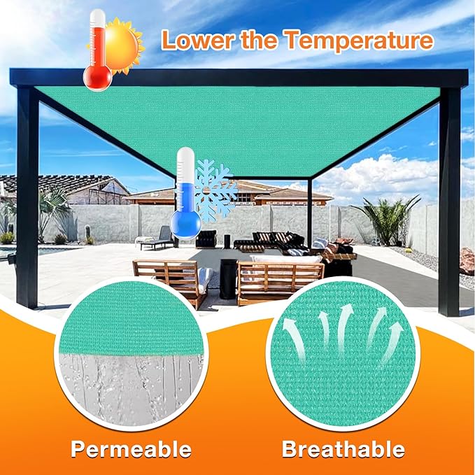 Artpuch Outdoor Pergola Shade Cover 13' X 13' Sun Shade Cloth with Grommets, 90% UV Protection Canopy Patio Privacy Screen (Customized Available) GN107, Turquoise Artpuch