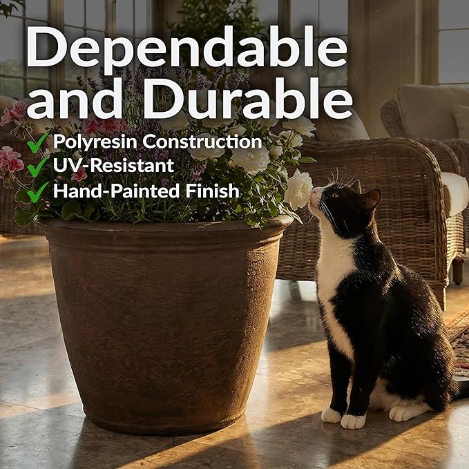 Sunnydaze 20-Inch Anjelica Large Plastic Pot for Plants - Outdoor Double-Walled Large Plastic Planter with Drillable Drainage Holes - Sable - 2pk SunnydazeDecor