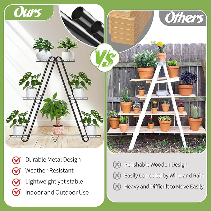 Heavy Duty Metal Plant Stand, Indoor Outdoor Plant Shelf & Rack - 3 Tiers 7 Pots, Plant Holder for Plants/Flowers/Planters, for Living Room Home Corner Patio & Garden DiiKoo