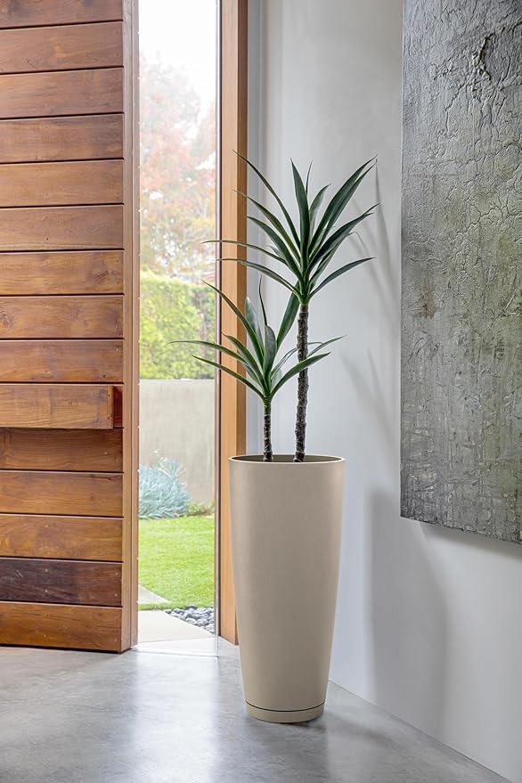 Veradek Vega Round Tall Planter Pots for Indoor/Outdoor Use | Made from Plastic - Stone Mix with Drainage Holes | Perfect for Small to Large Succulent Plants, Flowers, Modern Interior Plants VeradekOutdoor