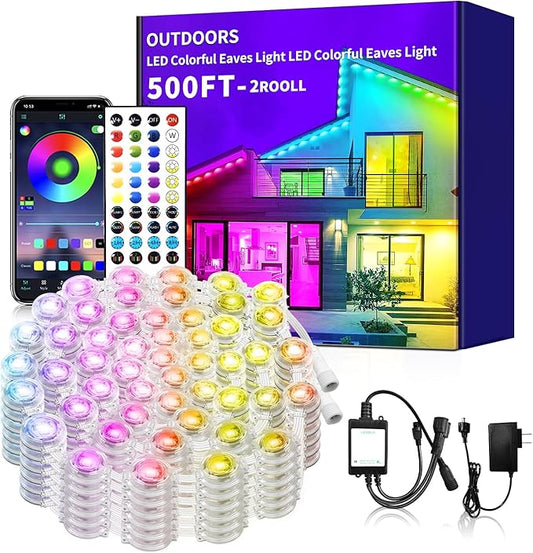 500ft permanent outdoor light, RGB outdoor eave lights with APP & Remote Control,Music synchronisation IP67 waterproof LED eave light,suitable for party, daily,Halloween,Christmas,rooftop,garden,patio Rootora