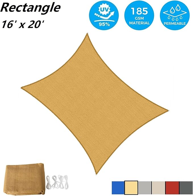 AsterOutdoor Sun Shade Sail Rectangle 16' x 20' UV Block Canopy for Patio Backyard Lawn Garden Outdoor Activities, Sand AsterOutdoor