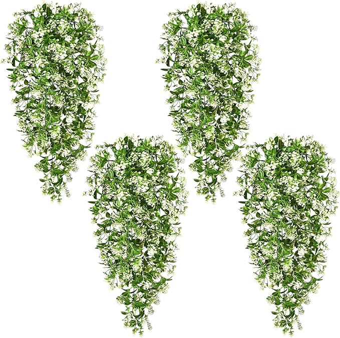 Waipfaru 4pcs Fake Hanging Plants, Artificial Hanging Flowers Faux Ivy Pothos Vines Greenery for Wall Home Bedroom Living Room Aesthetic Kitchen Office Aesthetic Kitchen Indoor Outdoor Decor Waipfaru