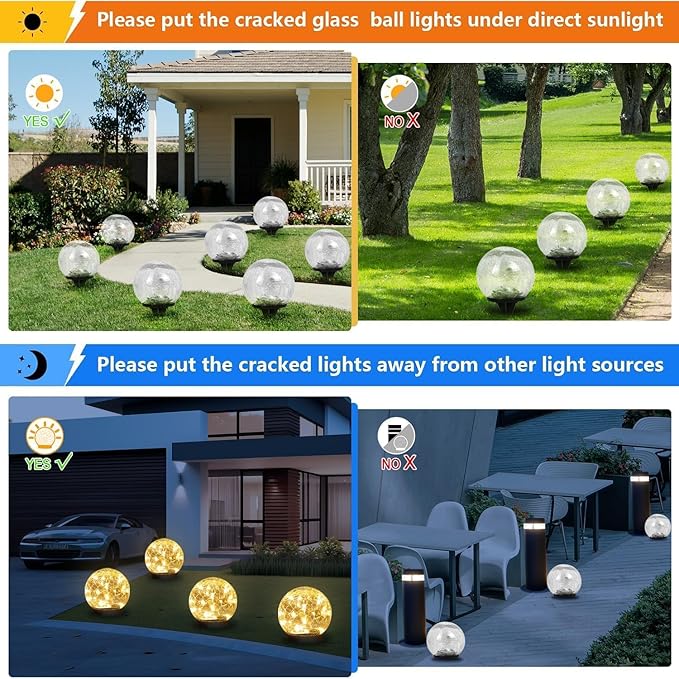 Solar Garden Lights Outdoor Waterproof, 4 Pack 30 LEDs Cracked Glass Ball Light, Ground Landscape Garden Decor, Solar Globe Decorative for Pathway/Patio/Lawn/Yard (Warm White, 3.9") SyouHome