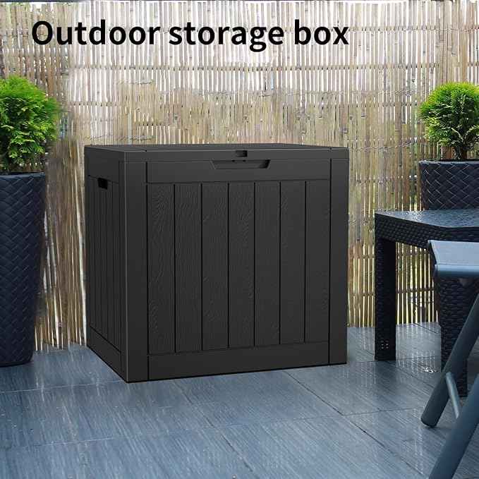 36 Gallon Outdoor Deck Box, Lockable Waterproof Outdoor Storage Boxes For Garden Tools,Indoor Cushions,Accessories Outside Storage Resin Weatherproof Container(Black)