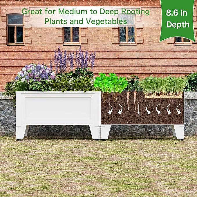 Elevated Metal Planter Box Stand Heavy Duty Raised Garden Bed for Vegetables Flowers Herbs Indoor Outdoor Use, White PROXRACER