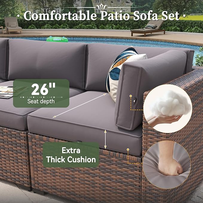 Aoxun 14 Piece Patio Furniture Set Wicker Rattan Patio Conversation Set Outdoor Sectional Sofa Set with Coffee Table and Thickened Cushions, Gray(Waterproof Cover Included) Aoxun